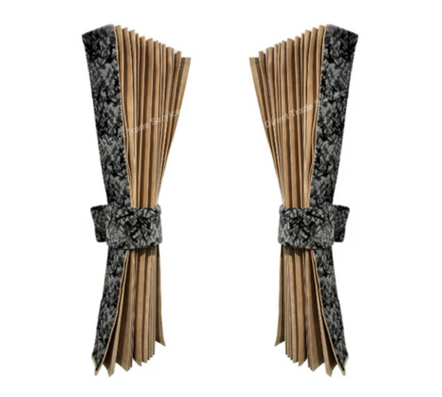 Danish Pluche: Beige & Grey Side Curtain Set