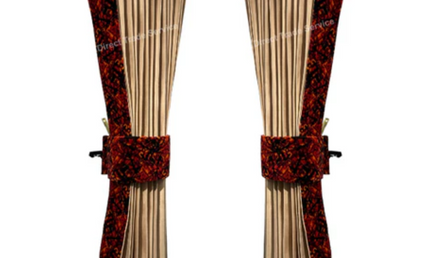 Danish Pluche: Beige & Red Side Curtain Set