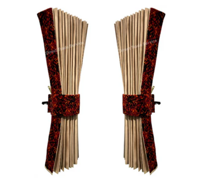 Danish Pluche: Beige & Red Side Curtain Set