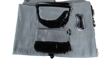 Universal Suede Truck Curtain & Pelmet Set - Grey with Black Tassels