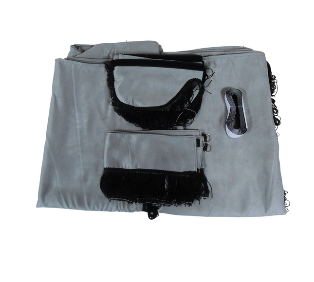 Universal Suede Truck Curtain & Pelmet Set - Grey with Black Tassels