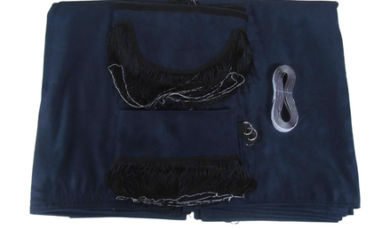 Universal Suede Truck Curtain & Pelmet Set - Navy with Black Tassels