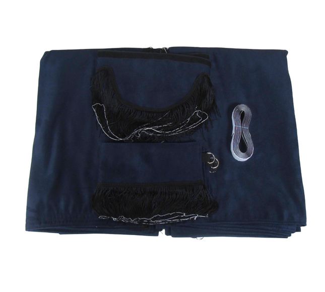 Universal Suede Truck Curtain & Pelmet Set - Navy with Black Tassels