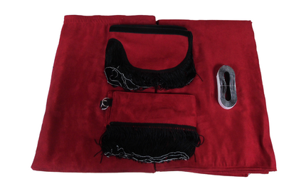 Universal Suede Truck Curtain & Pelmet Set - Red with Black Tassels