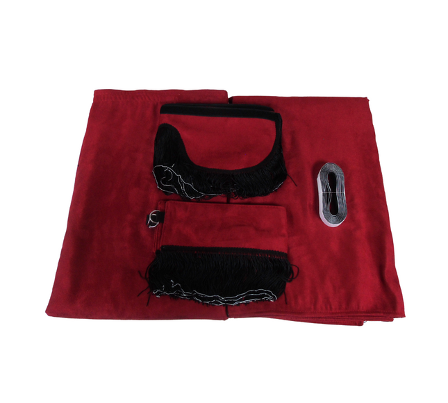 Universal Suede Truck Curtain & Pelmet Set - Red with Black Tassels